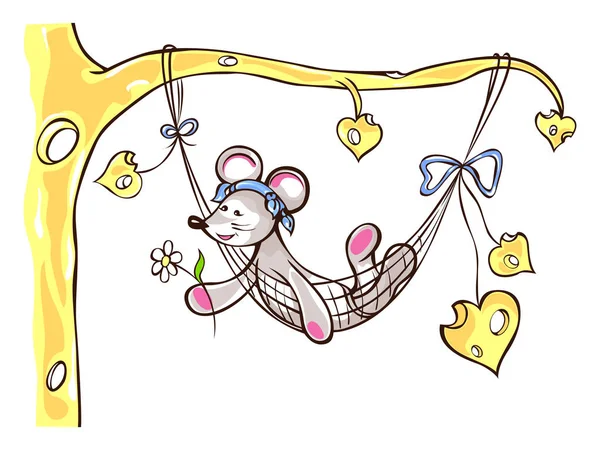 Mouse boy lies in a hammock — Stock Vector