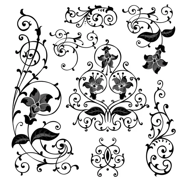 Set swirling decorative floral plant pattern — ストックベクタ
