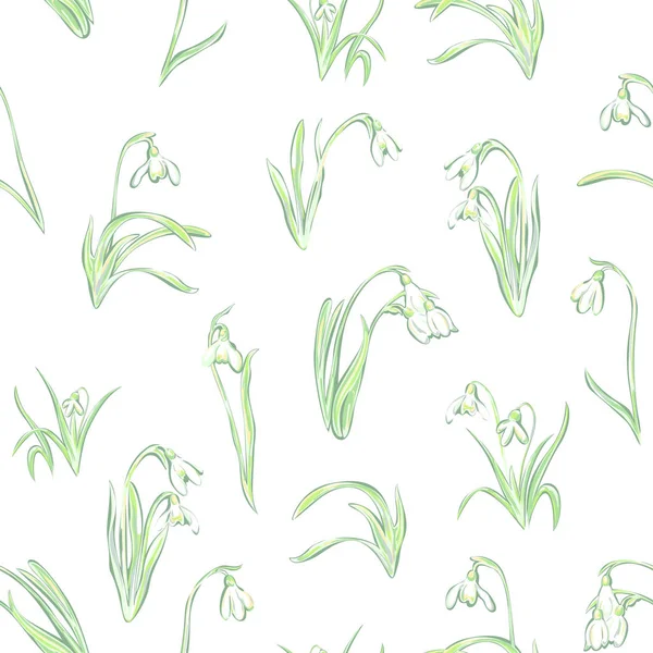 Nahtlose Muster Blumen Schneeglöckchen, blühende Pflanze — Stockvektor