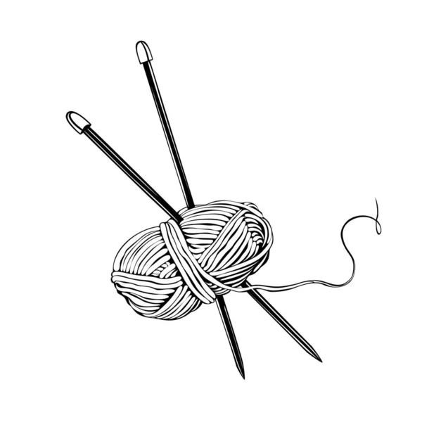 Skein de laine, fil de coton aiguilles de whit — Image vectorielle