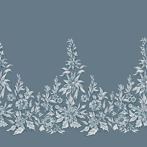 Flores de patrón sin costuras, borde con elementos florales decorativos — Vector de stock