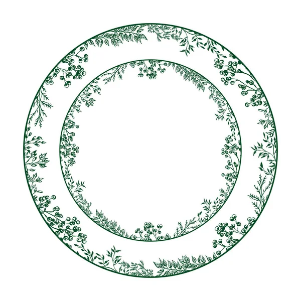 Plantas Patrón Diseño Circular Para Placas Con Hojas Bayas Algunas — Vector de stock