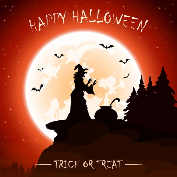 Halloween boszorkány a Hold háttér téma — Stock Vector