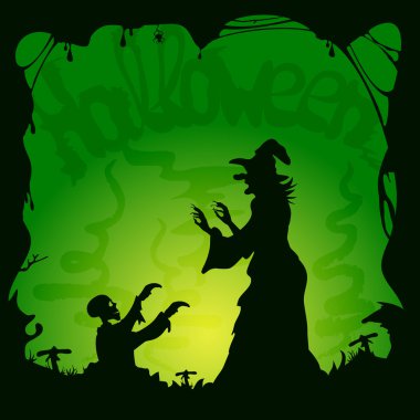 Zombi ve cadı yeşil Halloween arka plan