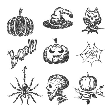 Cadılar Bayramı simgeler skeçler