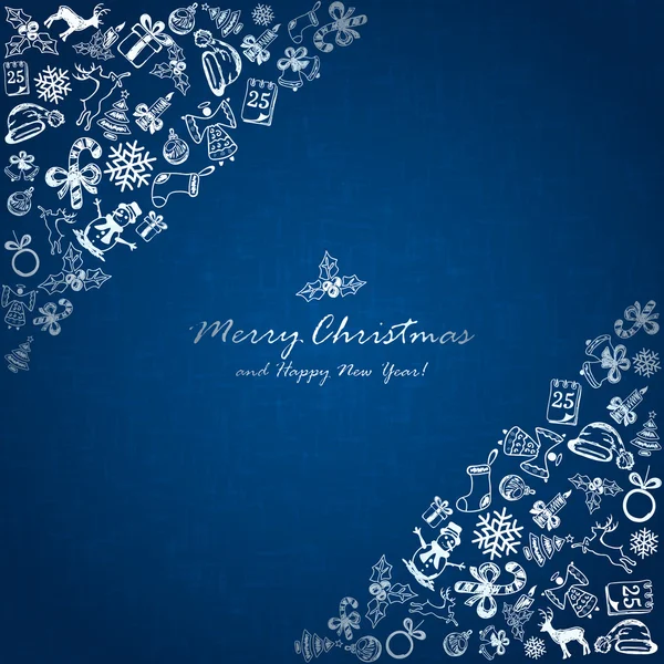Silberne Weihnachts-Elemente in der Ecke auf blauem Hintergrund — Stockvektor