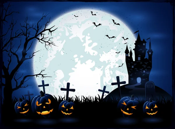 Dark Halloween night with pumpkins — ストックベクタ