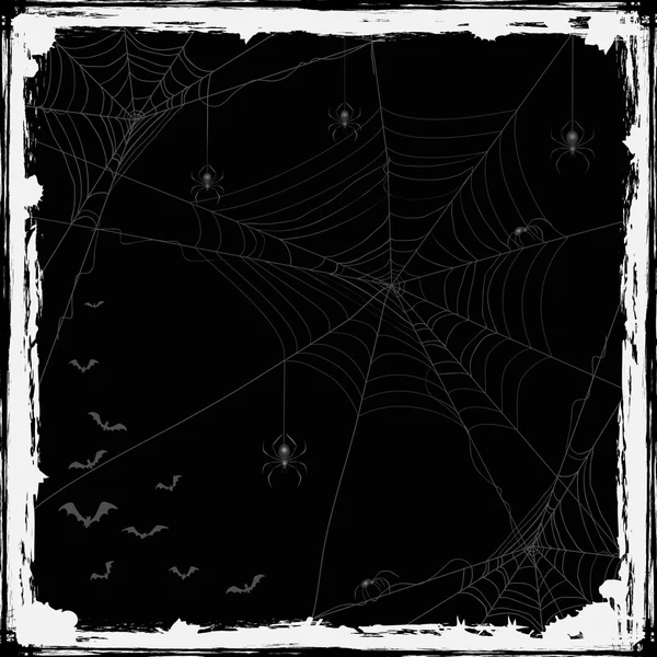 Halloween grunge achtergrond met zwarte spinnen — Stockvector