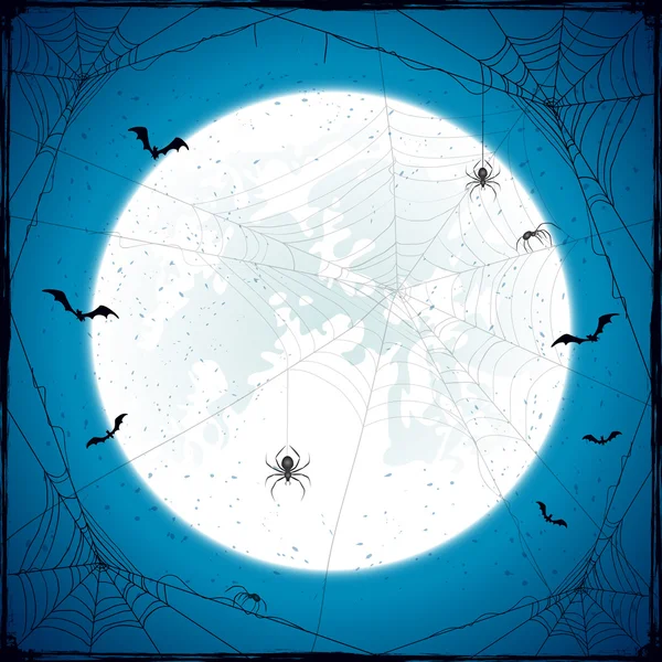 Halloween grunge background with Moon and spiders — ストックベクタ