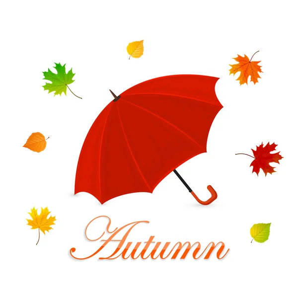 Paraguas rojo y hojas de otoño — Archivo Imágenes Vectoriales