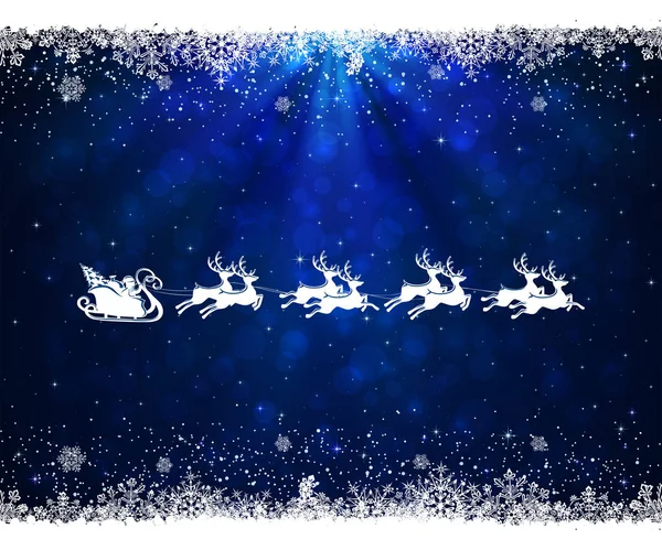 Natal fundo azul com flocos de neve e Santa — Vetor de Stock