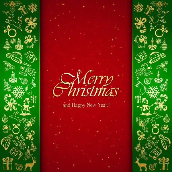 Elementi decorativi natalizi su sfondo verde e rosso — Vettoriale Stock