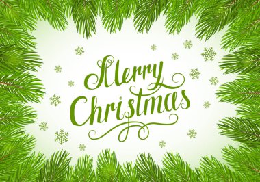 Köknar ağacı brançlardan yeşil zemin üzerine mutlu Noeller