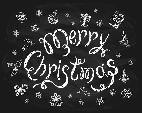 God jul med dekorationer på svarta tavlan — Stock vektor