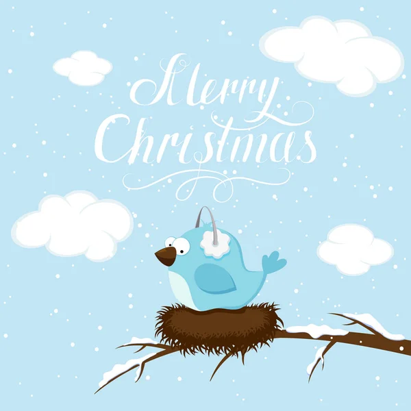 Weihnachten Hintergrund mit blauem Vogel — Stockvektor