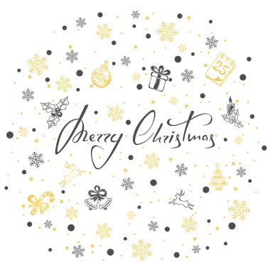 Beyaz arka plan üzerinde süslemeleri ile mutlu Noeller