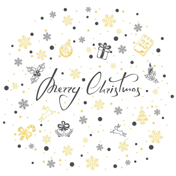 Merry Christmas met decoraties op witte achtergrond — Stockvector