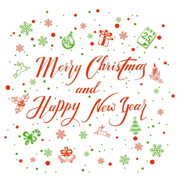 Natal vermelho e verde e decorações de Ano Novo em backg branco — Vetor de Stock