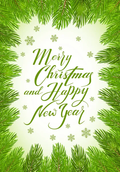 Schriftzug Frohe Weihnachten und ein gutes neues Jahr mit Tannenbaum-Brunch — Stockvektor
