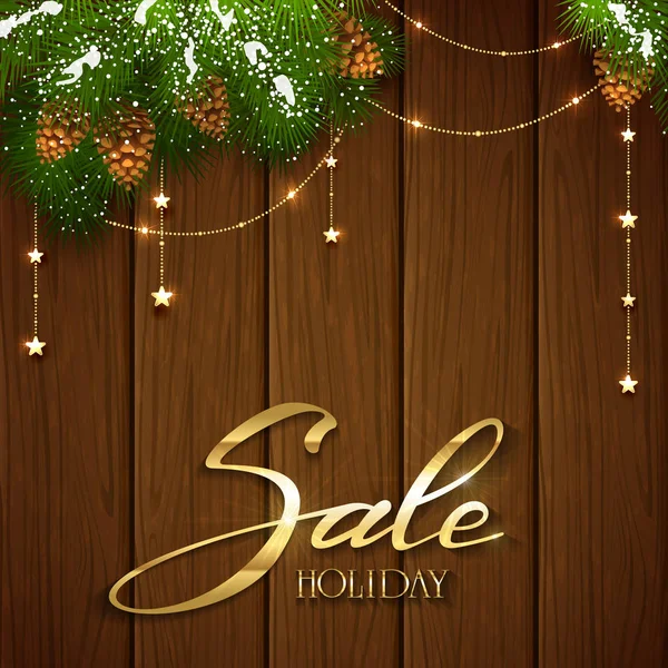 休日の販売と茶色の木製の比較のクリスマスの装飾 — ストックベクタ