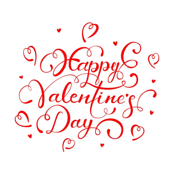 Lettering Happy Valentines Day and hearts — Stock Vector