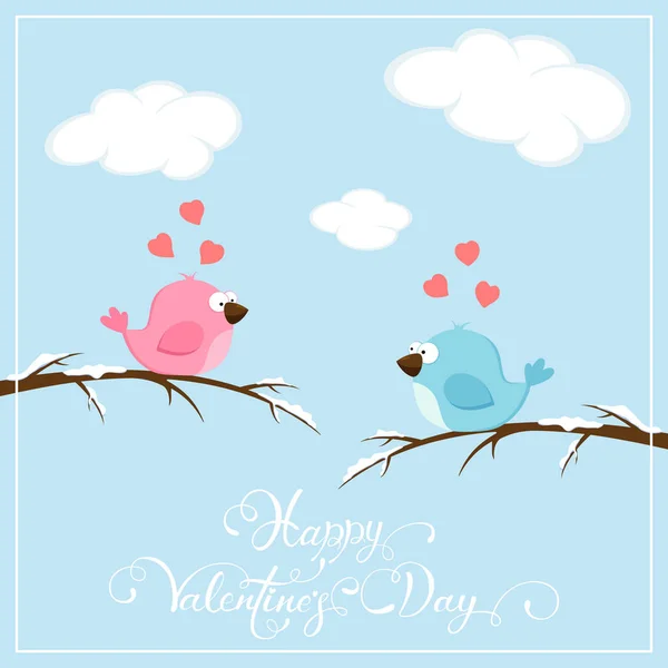 Fondo de San Valentín con pájaros y corazones — Vector de stock