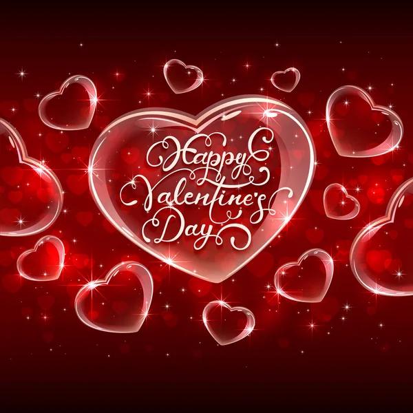 Lettering Feliz Día de San Valentín en el corazón brillante — Vector de stock