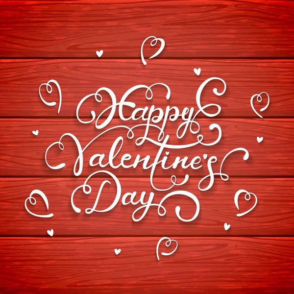 Happy Valentines Day on red wooden background — Stock Vector