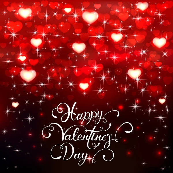 Valentines belettering en rode harten op een donkere achtergrond — Stockvector