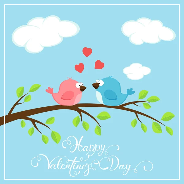 Valentines background with two birds and hearts — Stock Vector