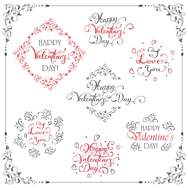 Lettering Feliz Día de San Valentín sobre fondo blanco — Vector de stock