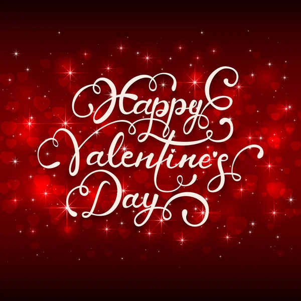 Belettering Happy Valentines Day en harten op rode achtergrond — Stockvector