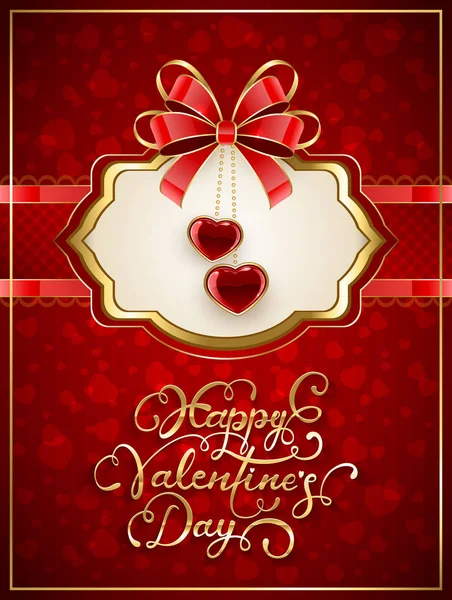 Карточка с сердцем Валентина и лук на красном фоне — стоковый вектор