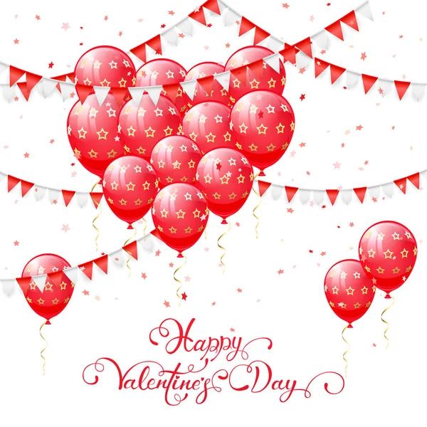 Czerwony Walentynki balony i proporczyki — Wektor stockowy