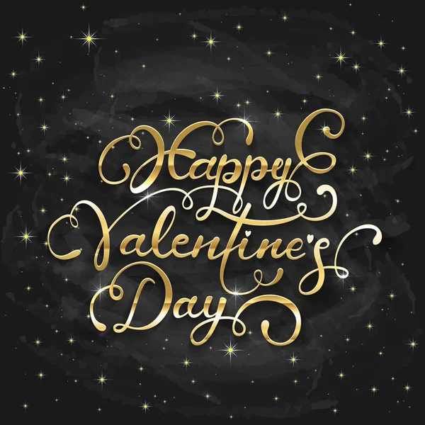 Letras doradas Feliz día de San Valentín en pizarra negra backgr — Vector de stock