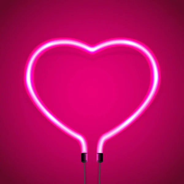 Coração de Néon Valentim no fundo rosa —  Vetores de Stock