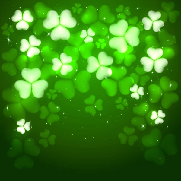 Patrick jour fond vert avec trèfles — Image vectorielle