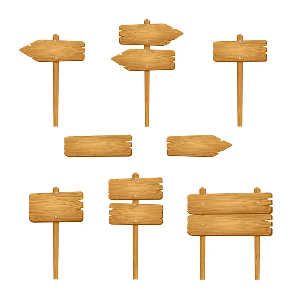 Conjunto de sinais de madeira no fundo branco — Vetor de Stock