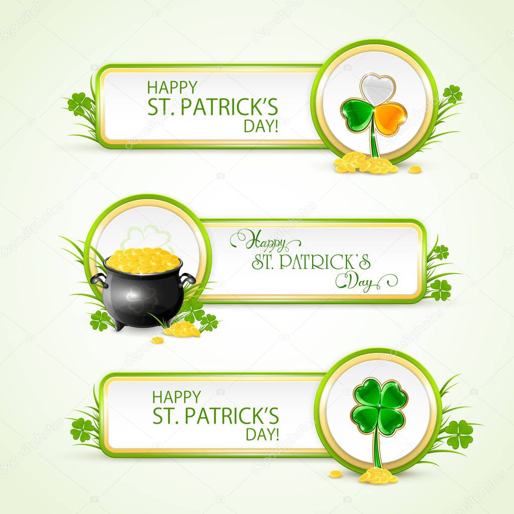 Patricks day banners with coins and clovers