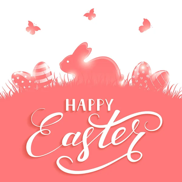 粉红色背景与复活节彩蛋和兔子 — 图库矢量图片
