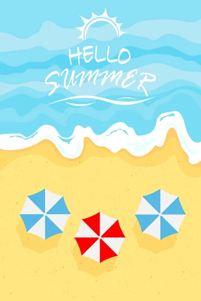 Mar y sombrillas en la playa de verano — Vector de stock