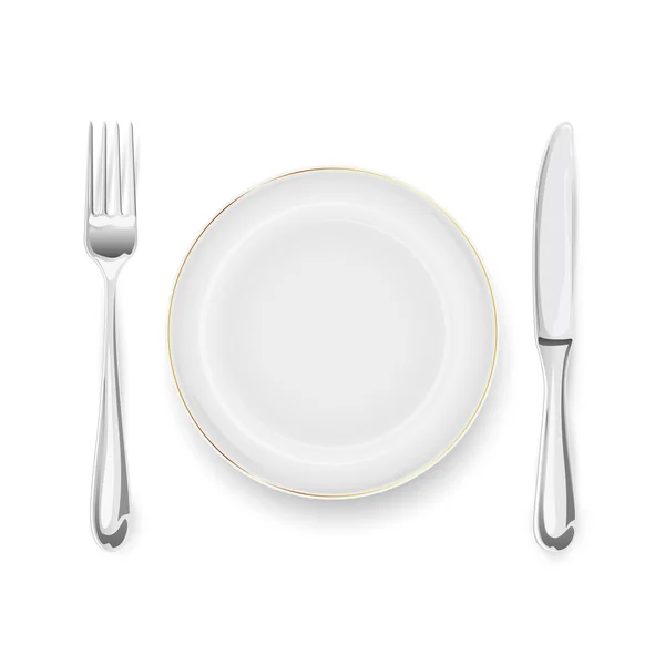 Plate with fork and knife on white background — Stock Vector