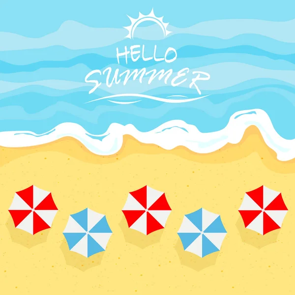 Mer avec plage d'été et parasols — Image vectorielle