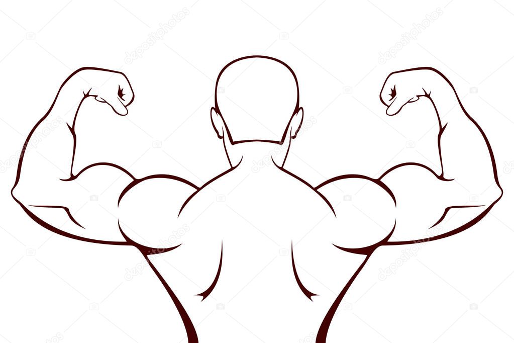 Silhouette of a muscular man, black icon isolated on white background, illustration.