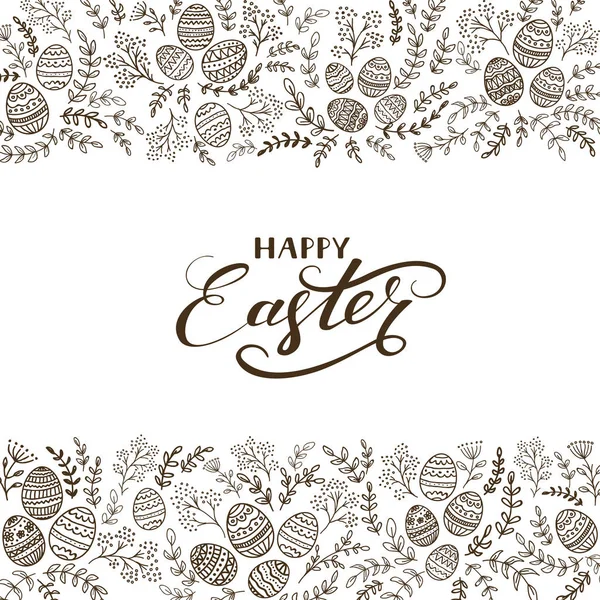 Elementos florales negros y letras Feliz Pascua sobre fondo blanco — Archivo Imágenes Vectoriales