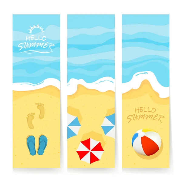 Tarjetas de verano con playa de arena y mar — Vector de stock