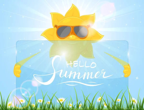 Summer background with card and sun — Stock Vector