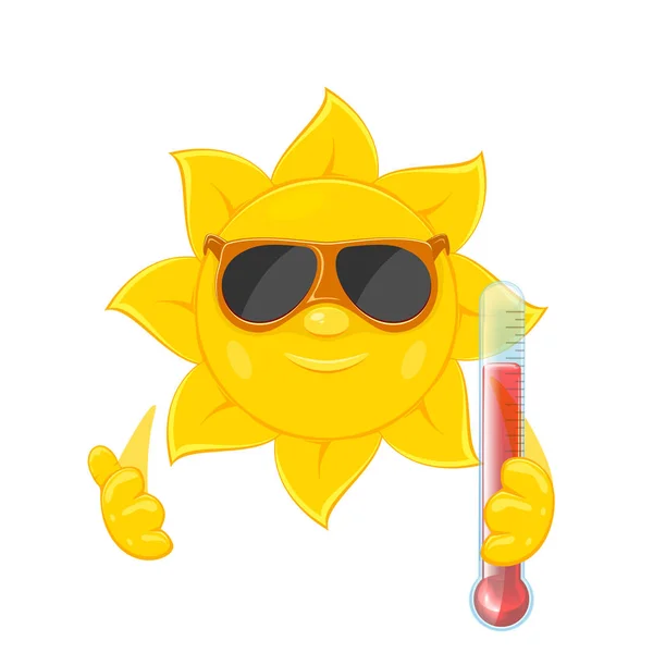 Sonne mit Thermometer auf weißem Hintergrund — Stockvektor