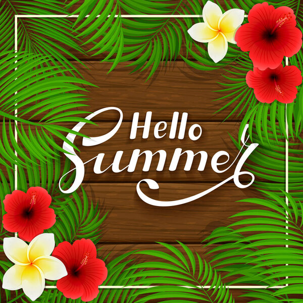 Summer Hawaiian flowers on wooden background