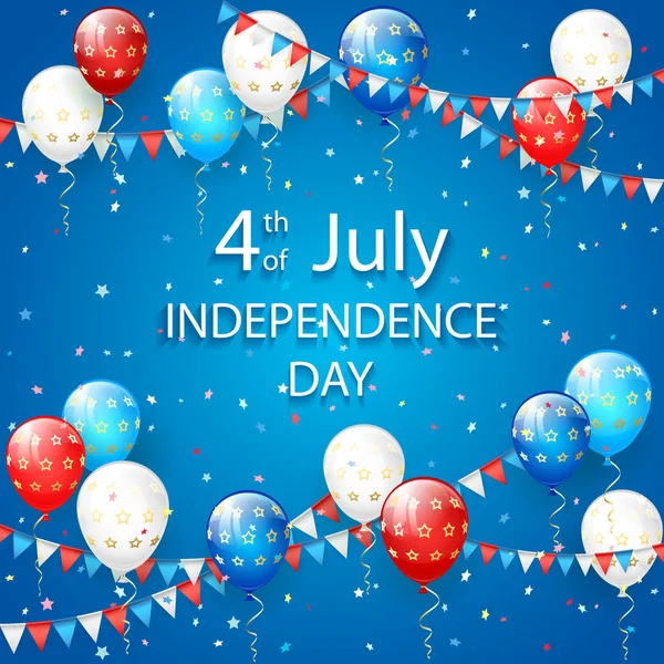 Balony i konfetti na niebieskim tle Dzień Niepodległości — Wektor stockowy